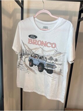 Ford White Kids Bronco Tee with Blue & Pink Graphics